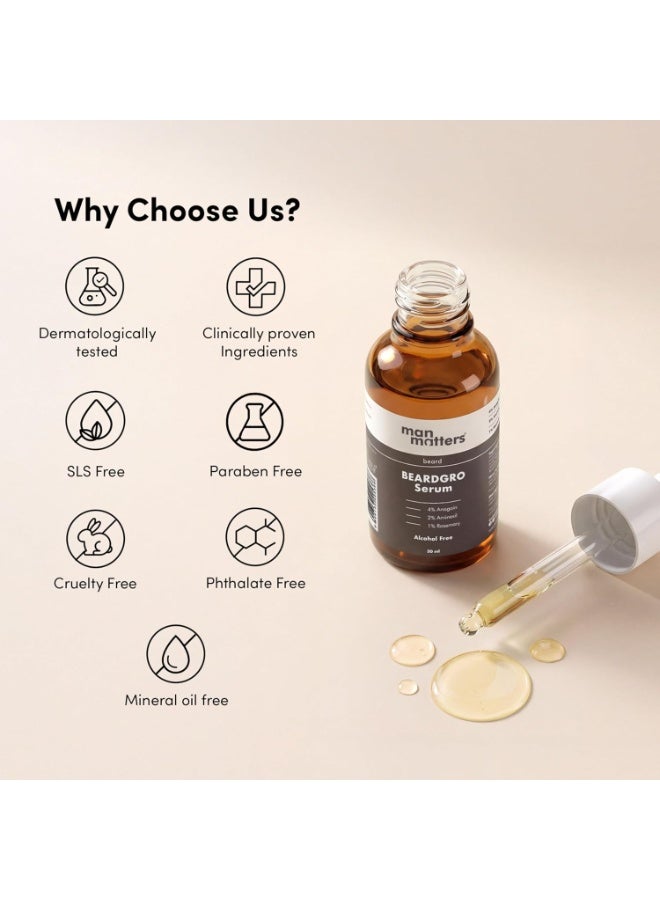 مان ماترز سيروم Man Matters BeardGro لنمو اللحية للرجال، 30 مل | يحتوي على 4% أناجين، 2% أمينكسيل، 1% إكليل الجبل | يقلل من فراغات اللحية ويعزز نمو لحية أكثر كثافة | خفيف الوزن وسريع الامتصاص. - Image 2